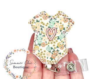 Boho Floral Bodysuit Badge Reel, Neonatal Nurse Badge Reel, Labor And Delivery Badge Reel, Badge Reel, Badge Holder, Retractable Reel