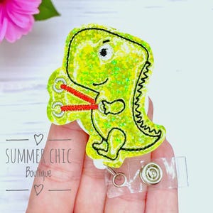 Green T-Rex Dino Badge Reel, RN Badge Reel, Nurse Badge Reel, Glitter Dinosaur Badge Reel, Medical Badge Reel, Badge Reel, Badge Holder
