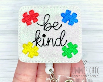 Glitter Be Kind Autism Puzzle Badge Reel, Medical Badge Reel, Nurse Badge Reel, Badge Reel, RN Badge Reel, Medical Badge Reel, Autism Badge