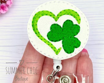St Patrick's Heart and Clover Badge Reel, Shamrock Badge Reel, Medical Badge Reel, Nurse Badge Reel, RN Badge Reel, Medical Badge Reel