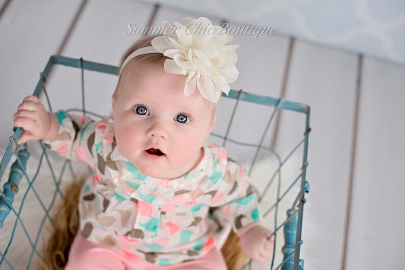 Infant Headband Ivory Headband Baby Headband Newborn Headband Fluffy Chiffon Petal Flower Ivory Baby Headband