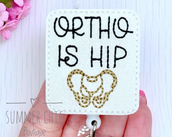 White Glitter Ortho Is Hip Badge Reel, Orthopedic Badge Reel, Medical Badge Reel, Nurse Badge Reel, RN Badge Reel, Medical Badge Reel