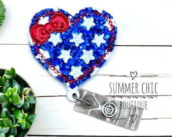 Fourth of July Heart with Stars Badge Reel, Medical Badge Reel, Nurse Badge, Patriotic Heart Badge Reel, RN Badge Reel, Medical Badge Reel