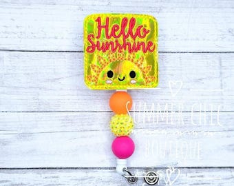 Hello Sunshine Badge Reel, Nurses Badge Reel, Beaded Badge Reel, Medical Badge Reel, Nurse Badge Reel, Summer Bage Reel, Sun Badge, Sunshine