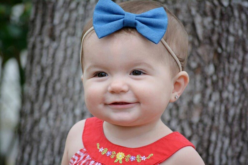 Denim bow Baby Headband Nylon Headbands Nylon Bow Etsy