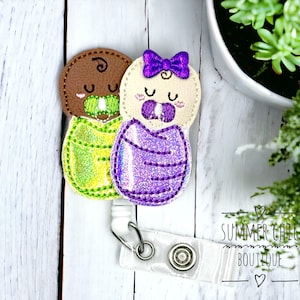Boy and Girl Swaddled Babies Labor and Delivery Badge Reel, Baby Burritos Badge Reel, Badge Reel, RN Badge Reel, NICU Badge Reel