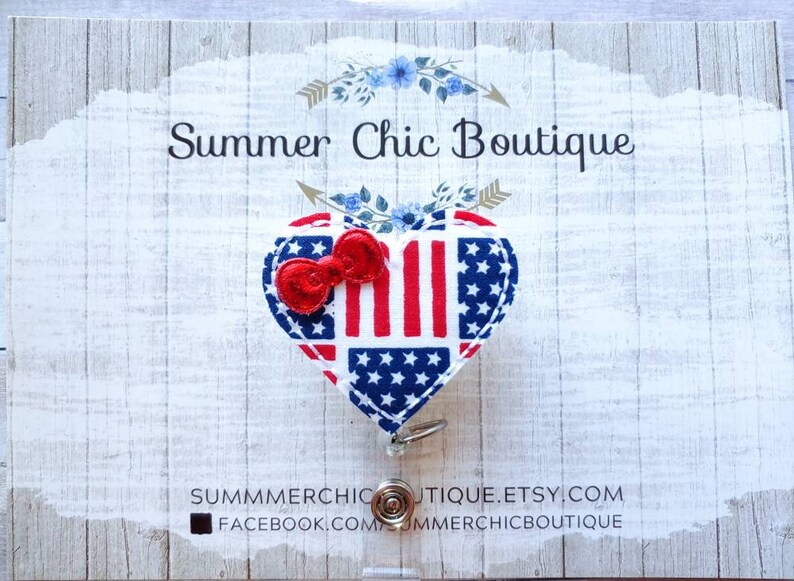 Badge Reel Medical Badge Reel Medical Badge Reel Nurse Badge Patriotic Heart Badge Reel RN Badge Reel Fourth of july Badge Reel