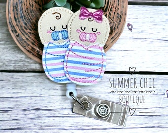 Boy and Girl Swaddled Babies, Labor and Delivery Badge Reel, Baby Burritos Badge Reel, Badge Reel, RN Badge Reel, NICU Badge Reel