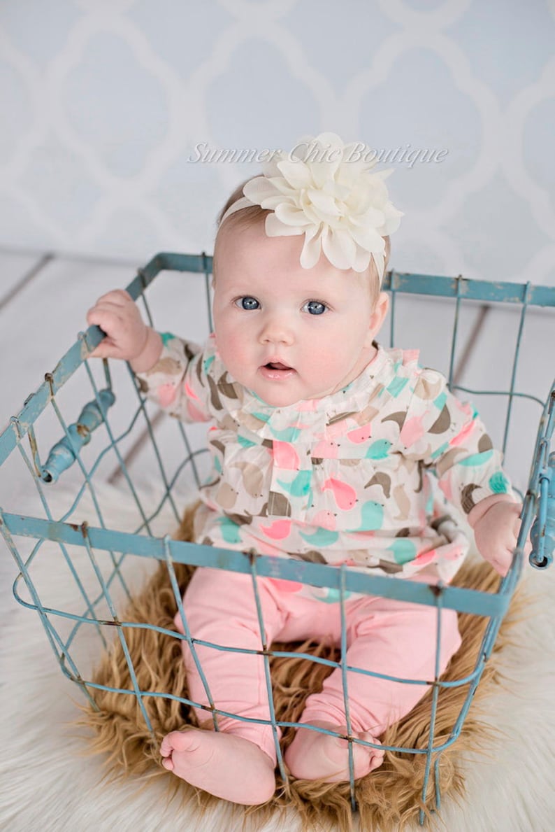 Infant Headband Ivory Headband Baby Headband Newborn Headband Fluffy Chiffon Petal Flower Ivory Baby Headband