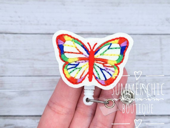 Glitter Rainbow Butterfly Badge Reel, Nurse Badge Reel, Butterfly