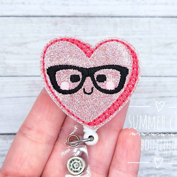 Pink Nerd Heart Badge Reel, Valentine Badge Reel, Heart Badge Reel, Medical Badge Reel, Nurse Badge Reel, RN Badge Reel