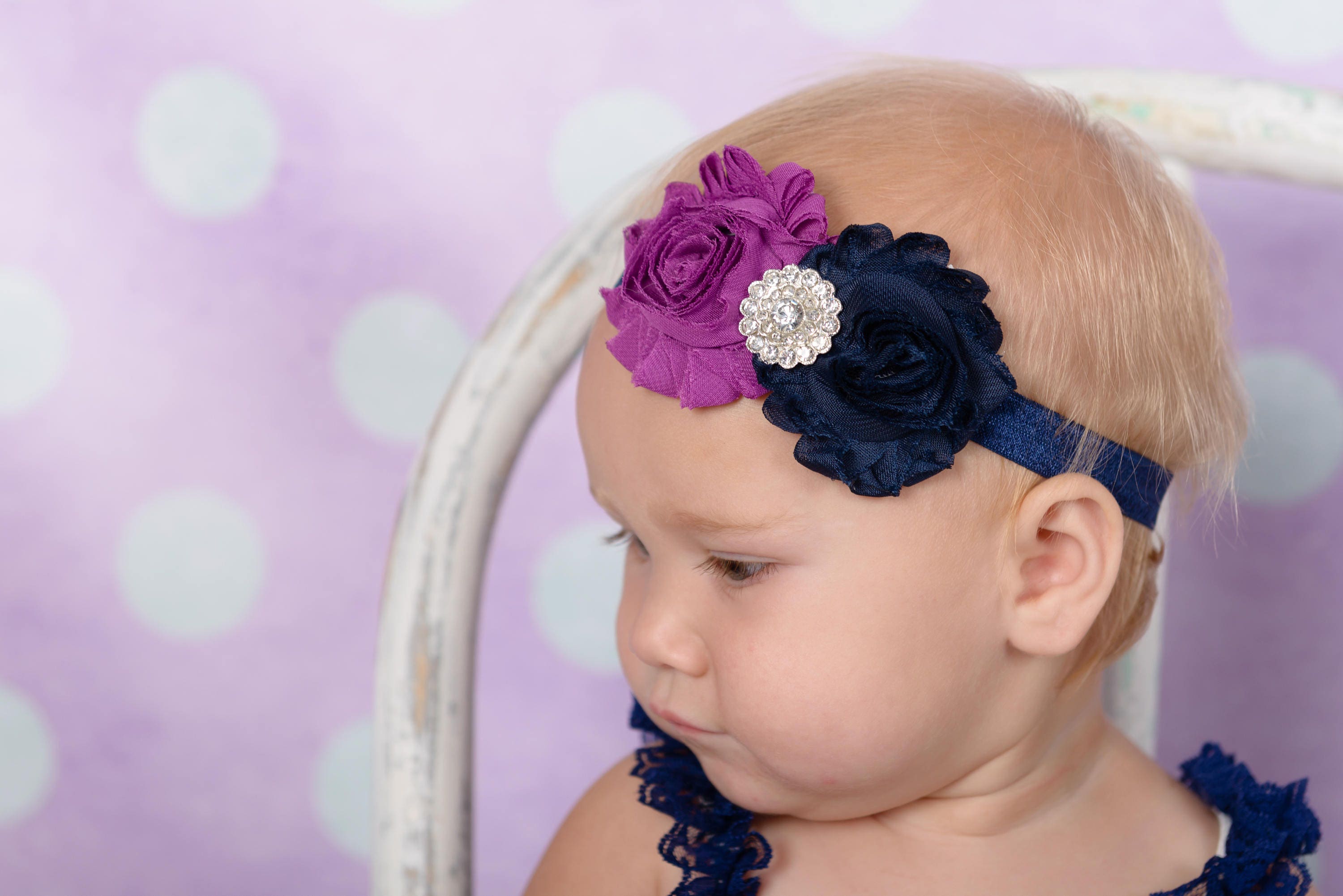 Baby Headband Plum and Navy Headband Purple and Navy Infant Etsy