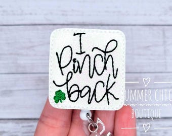 Glitter I Pinch Back Glitter St Patricks Badge Reel, Shamrock Badge Reel, Medical Badge Reel, Nurse Badge Reel, RN Badge Reel,
