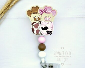 Western Swaddled Babies Labor and Delivery Badge Reel, L&D Badge Reel, Medical Badge Reel, Beaded Badge Reel, Nicu Badge Reel, Cowboy Babies