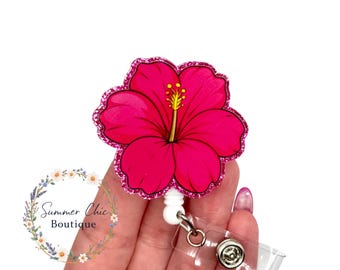 Flower Badge Reel ,Nurse Badge, RN   Medical Badge Reel, Badge Pull, Medical ID Holder