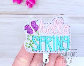 Lavender Hello Spring Badge Reel, Medical Badge Reel, Nurse Badge Reel, RN Badge Reel, Medical Badge Reel, Badge Reel, Badge Holder,