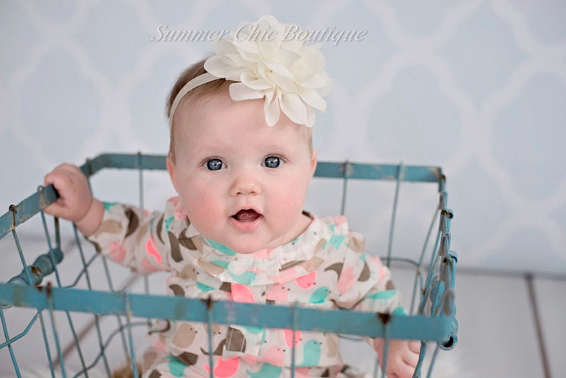 Infant Headband Ivory Headband Baby Headband Newborn Headband Fluffy Chiffon Petal Flower Ivory Baby Headband