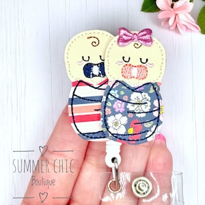 Boho Boy and Girl Swaddled Babies Labor and Delivery Badge Reel, Baby Burritos Badge Reel, Badge Reel, RN Badge Reel, NICU Badge Reel