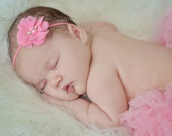 Pink baby headband, Infant Headband, Newborn Headband, Toddler Headband, Pink Chiffon flower Headband