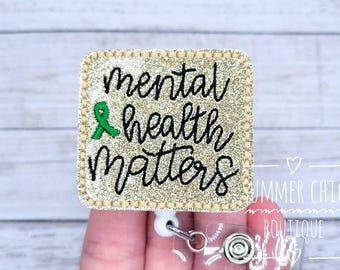 Gold Mental Health Matters Badge Reel, Green Ribbon Badge Reel, Medical Badge Reel, Nurse Badge Reel, RN Badge Reel, Medical Badge Reel