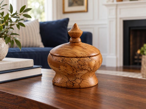 Hand-Turned Spalted Maple Trinket Box – Intricate Grain, Keepsake Jewelry Storage