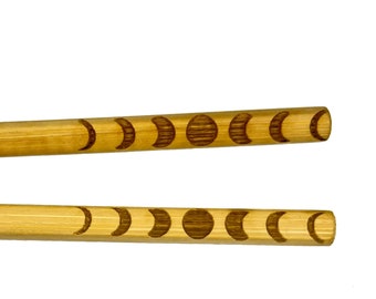 Engraved Bamboo Moon Phase Wiccan Chopsticks