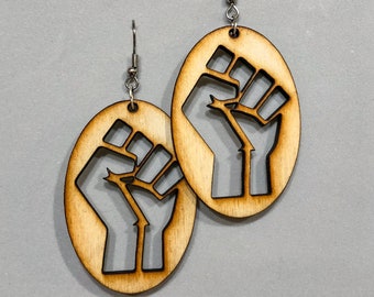 Wood Earrings - Black Panther Fist - Black Lives Matter