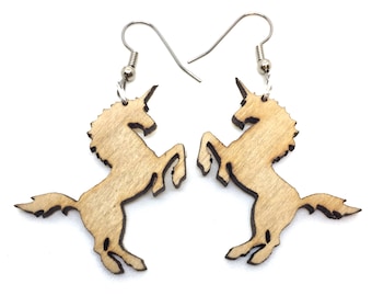 Wood Earrings - Laser Cut - Magical Unicorn