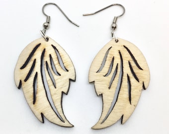 Wood Earrings - Laser Cut - rose - leaf