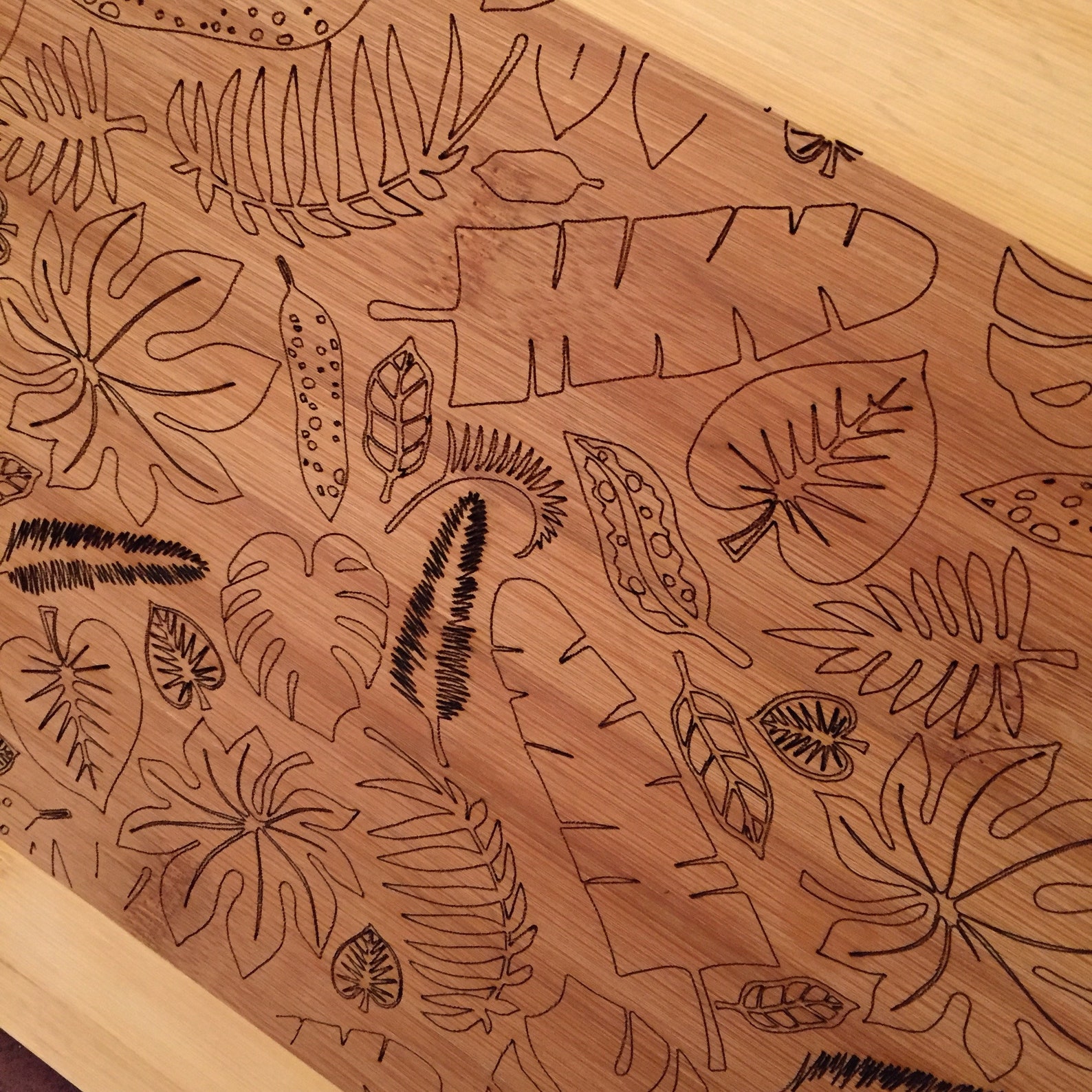 Laser Engraved Natural Bamboo Plant Design Cutting Board Etsy