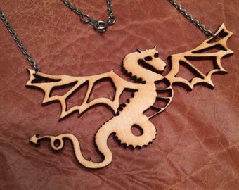 Laser Cut Wood Dragon Necklace