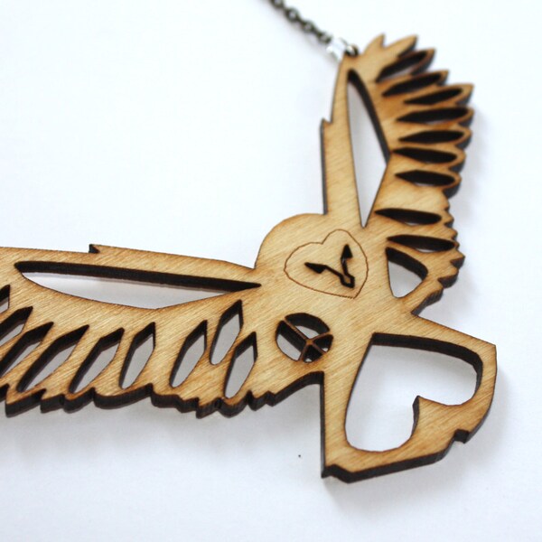 Laser Cut Wood Owl Necklace