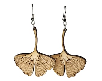 Wood Earrings - Ginkgo Biloba Leaf