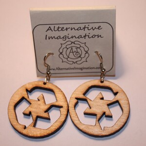 Wood Earrings - Laser Cut - Recycle sign