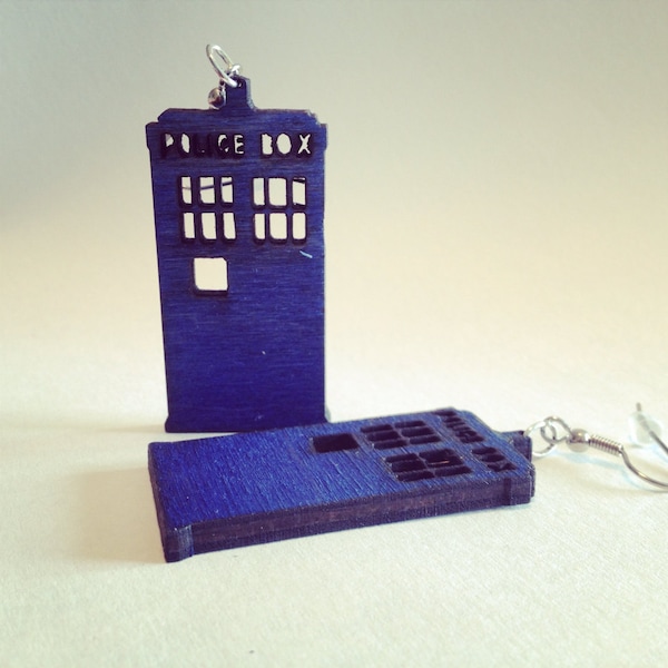 Lasercut Tardis Dr. Who earrings