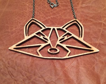 Laser Cut Wood Raccoon Necklace