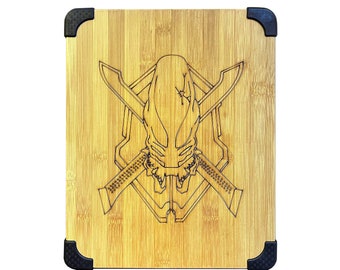 Laser engraved Natural Bamboo HALO themed cutting board