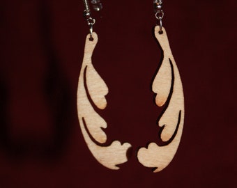 Wood Earrings - Laser Cut - Feather Inspired