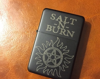 Custom engraved Salt N Burn Anti-posession supernatural lighter