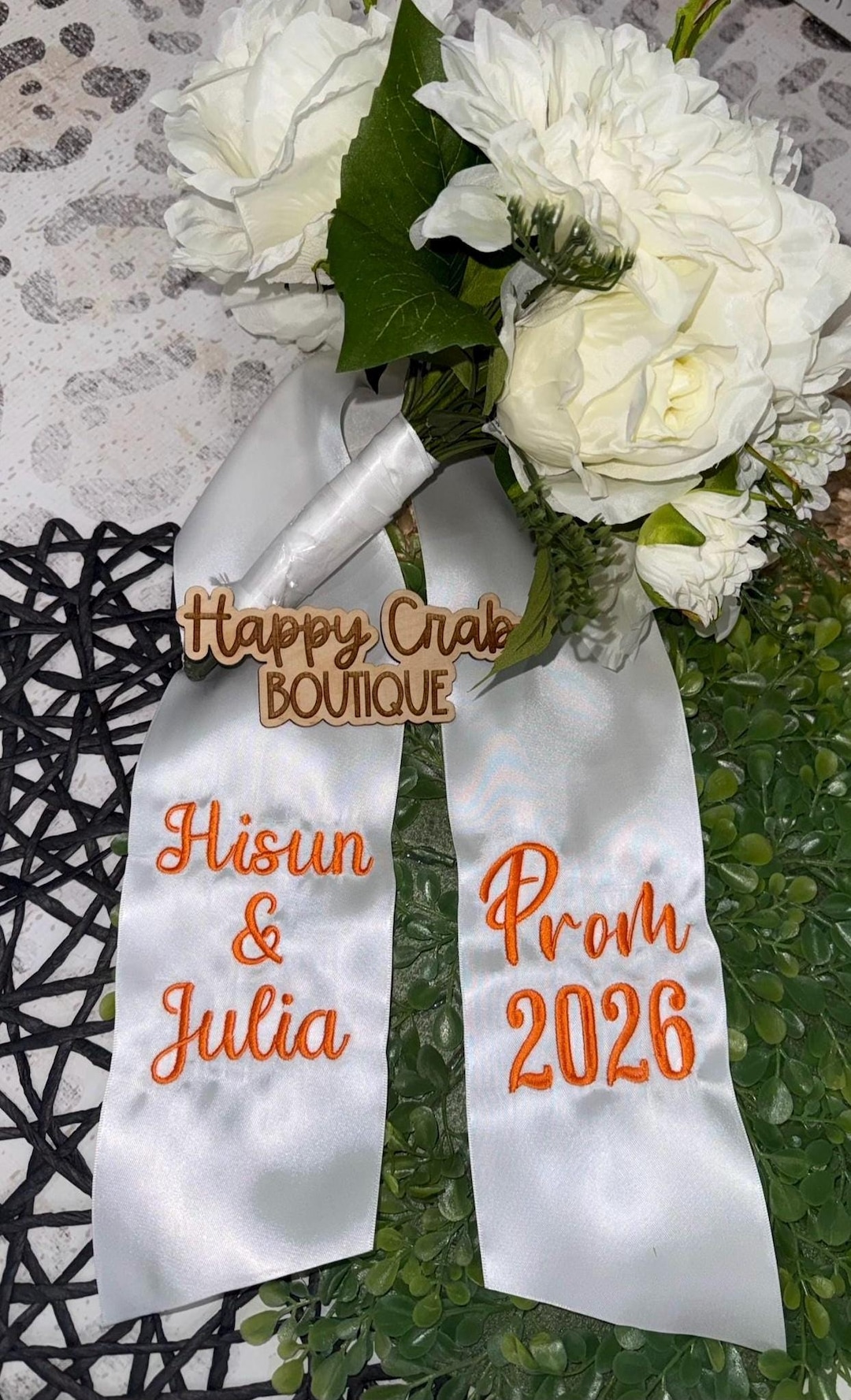 Prom Ribbon PROM or Homecoming or BRIDAL Bouquet Satin RIBBON Monogrammed by Happy ...