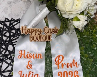 PROM or homecoming or BRIDAL Bouquet Satin RIBBON Monogrammed by Happy Crab Boutique
