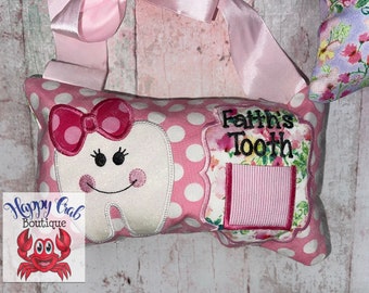 Personalized Tooth Fairy Pillow with Pocket and Ribbon