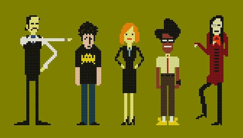 The IT Crowd Cross Stitch Chart Pattern with Denholm and Richmond image 1