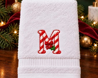 Personalized Christmas Towels with Embroidered Monogram & Festive Wreath