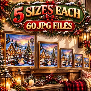 Christmas Wall Art Prints Vol. 2 | 12 Prints in 5 Sizes Each | Cozy Village, Cardinals, Gingerbread | Personal Use image 3