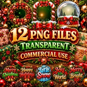 Christmas Word Art Patterns Frames Vol. 2 Extras | 12 Transparent PNG | Merry Christmas, Let It Snow | Commercial Use image 8