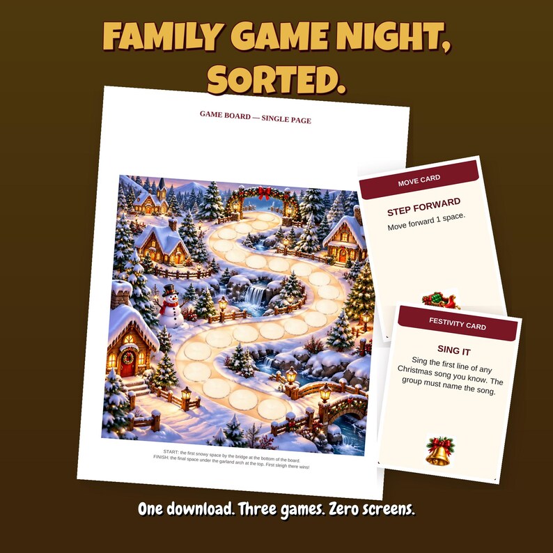 Printable Christmas Games Bundle | Christmas Board Game, Bingo & Trivia | Print and Play Family Game Night | Letter + A4 | Instant Download image 8