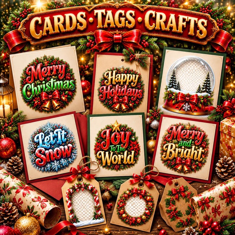 Christmas Word Art Patterns Frames Vol. 2 Extras | 12 Transparent PNG | Merry Christmas, Let It Snow | Commercial Use image 6
