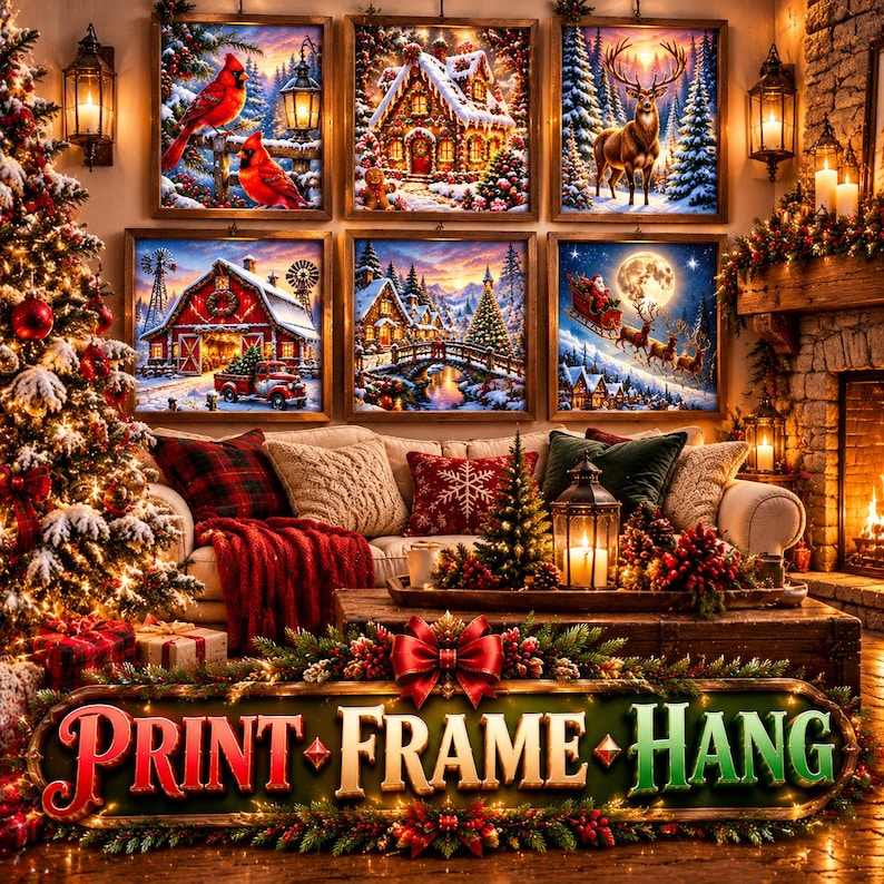 Christmas Wall Art Prints Vol. 2 | 12 Prints in 5 Sizes Each | Cozy Village, Cardinals, Gingerbread | Personal Use image 7
