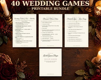 40 Wedding Games Bundle Printable, Wedding Reception Games, Dark Romance Bridal Shower Games Set, Editable 5x7 + 8x10, Answer Keys Included